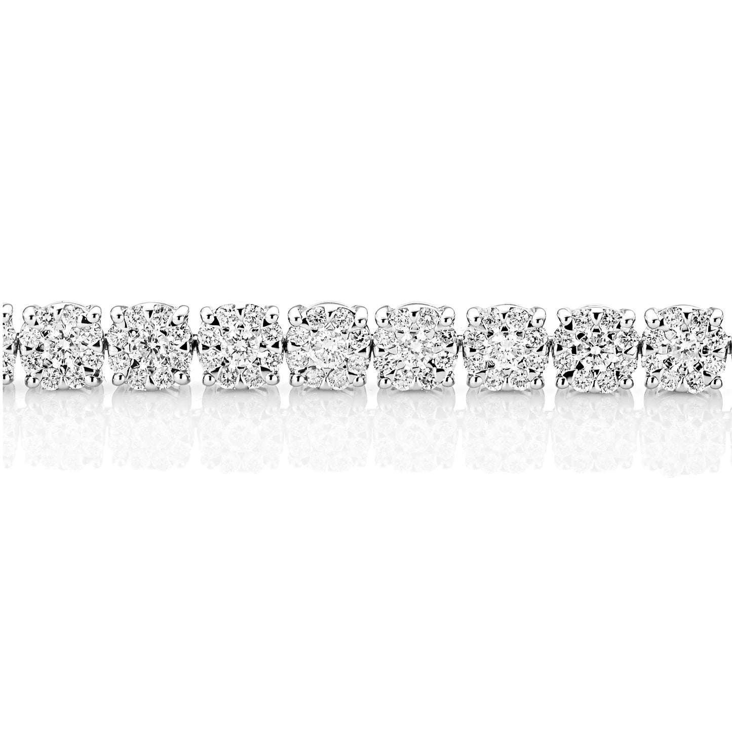 18K White Gold Cluster Diamond Tennis Bracelet