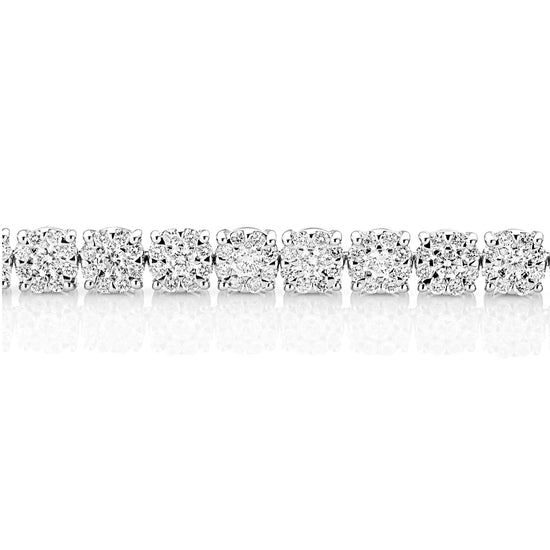 18K White Gold Cluster Diamond Tennis Bracelet