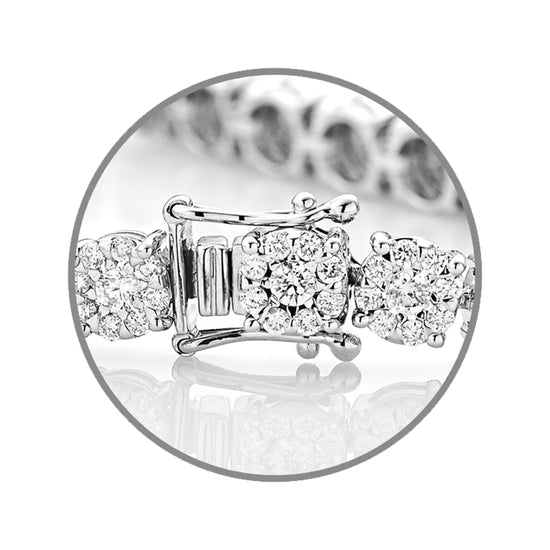 18K White Gold Cluster Diamond Tennis Bracelet