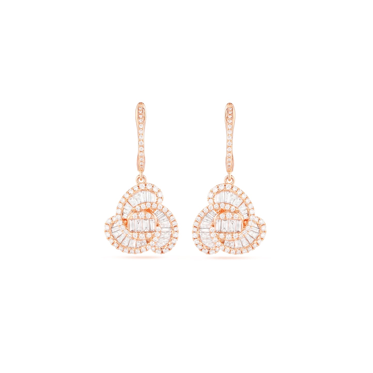 18K White Gold Swirl Baguette Diamond Drop Earrings