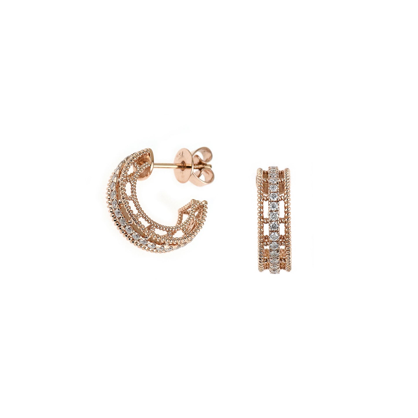 18K Rose Gold Hollow Hoop Diamond Earrings
