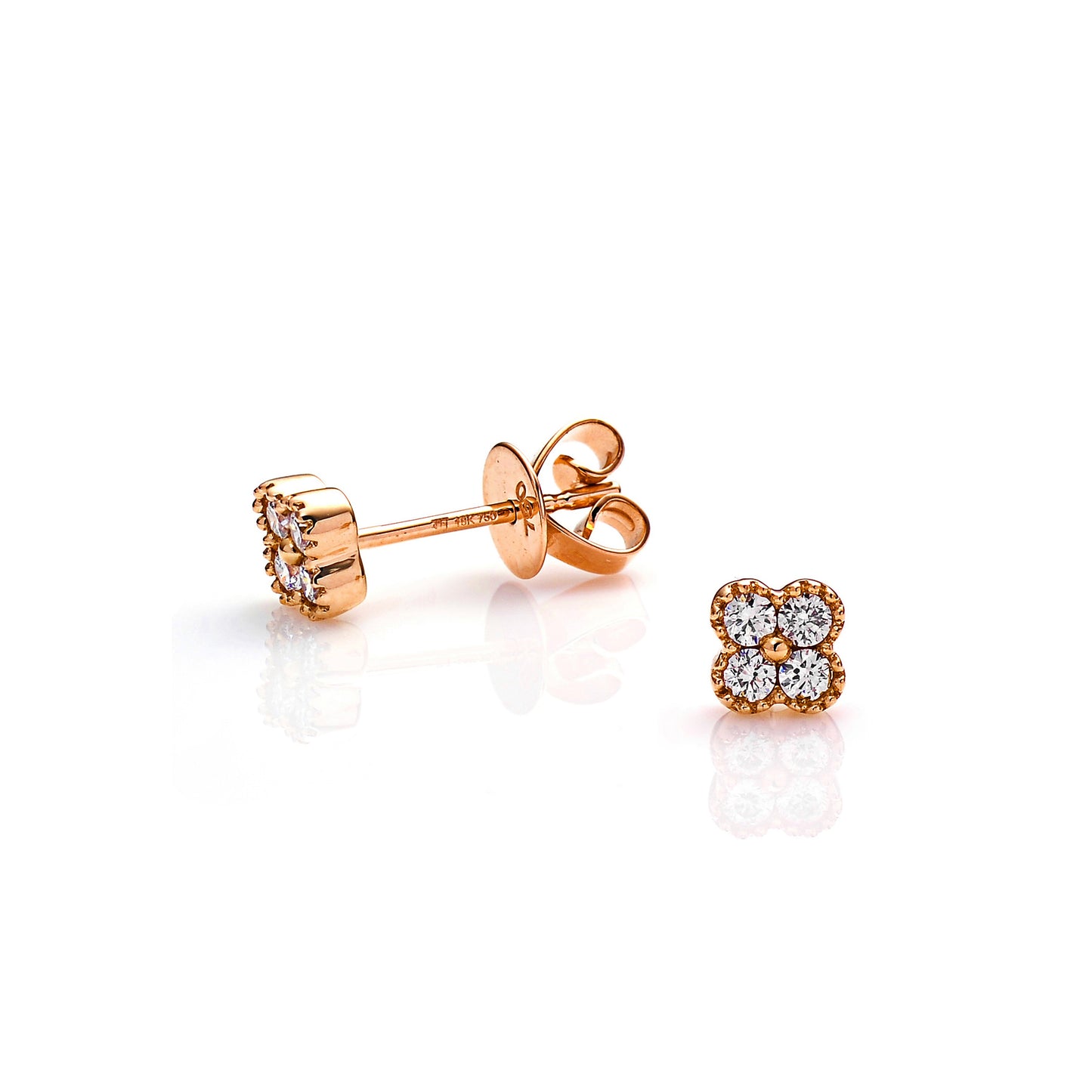 18K Yellow Gold Petite Diamond Flower Stud Earrings