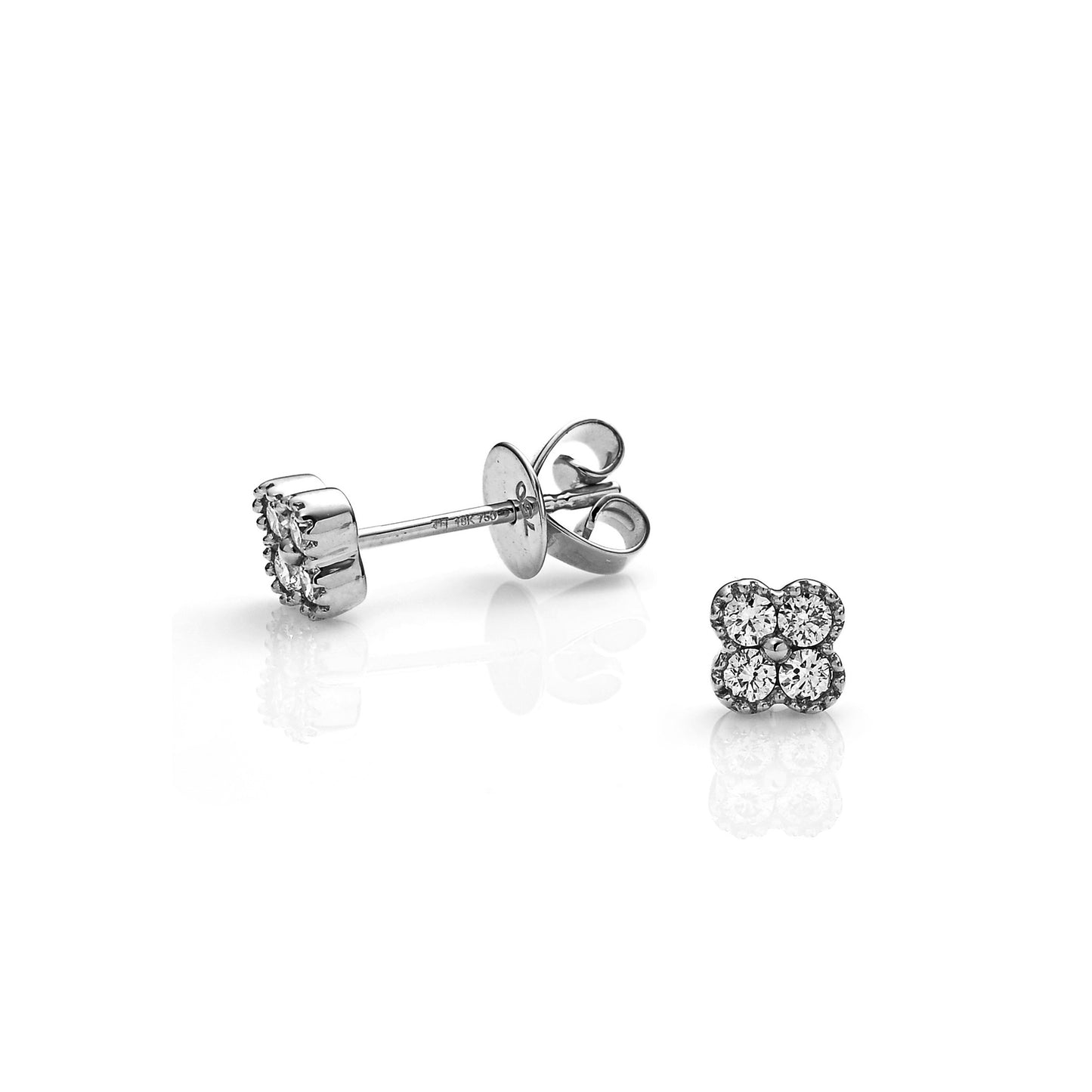 18K Yellow Gold Petite Diamond Flower Stud Earrings