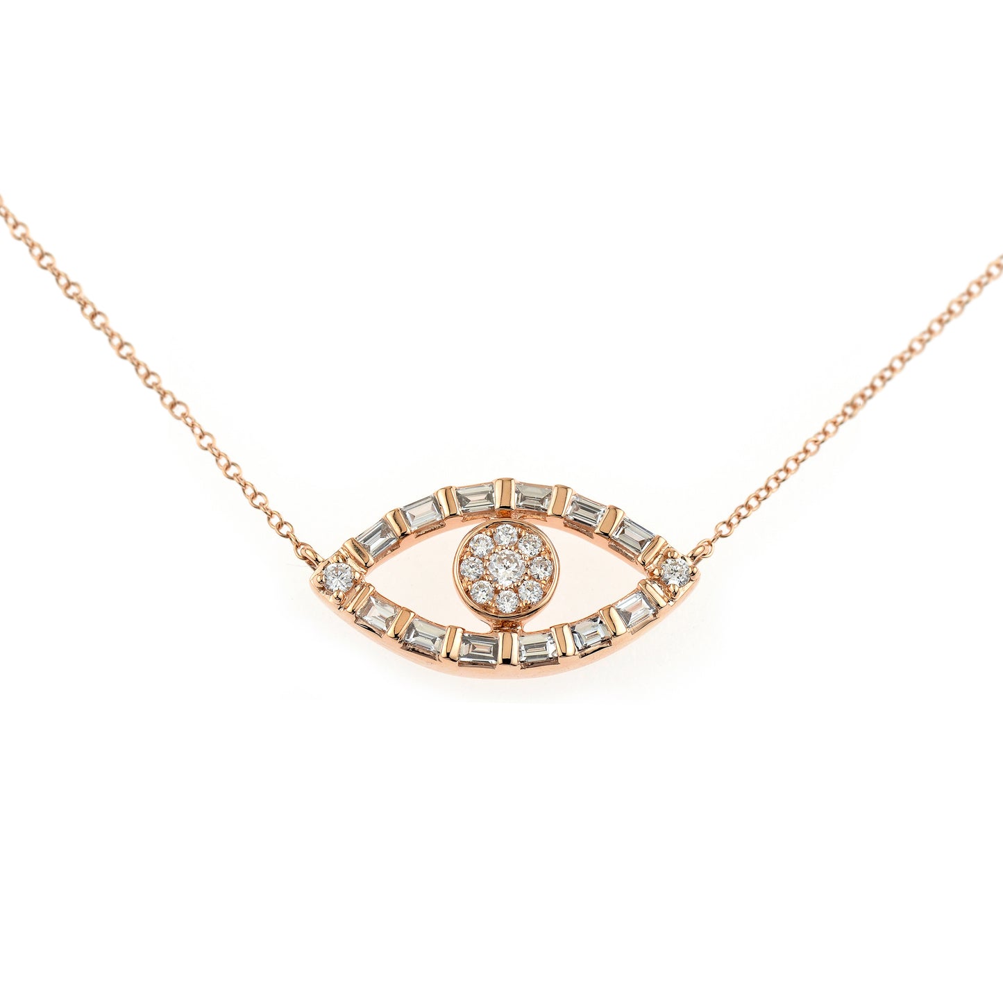 18K Rose Gold Evil Eye Cluster Diamond Necklace