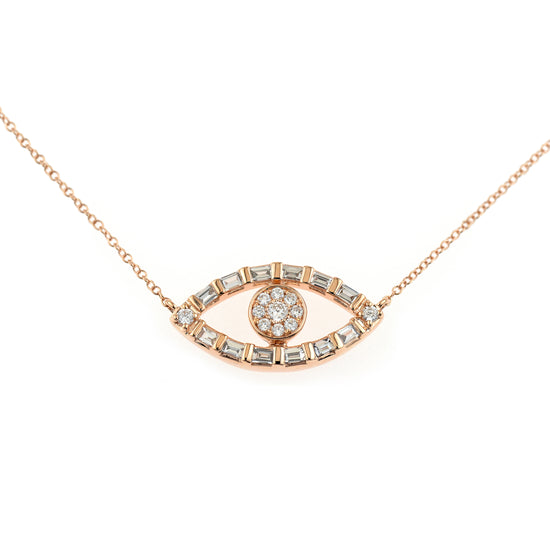 18K Rose Gold Evil Eye Cluster Diamond Necklace