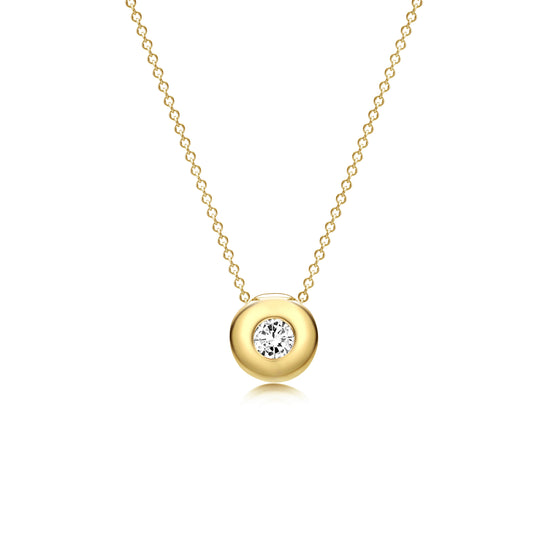 18K Yellow Gold Bezel Set Solitaire Diamond Necklace