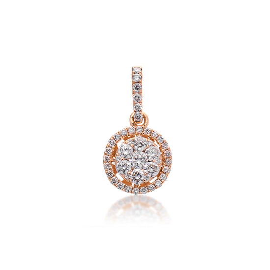 18K Yellow Gold Cluster Diamond Halo Pendant