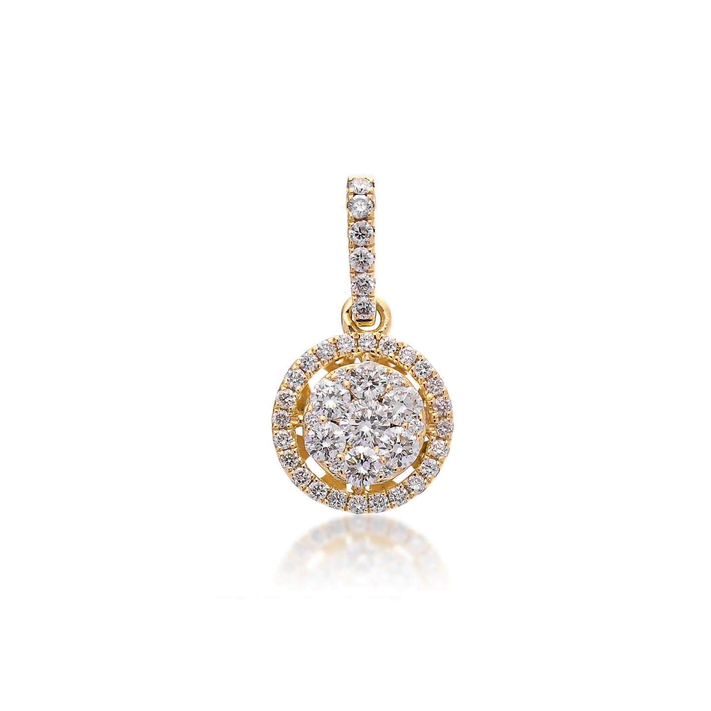 18K Yellow Gold Cluster Diamond Halo Pendant