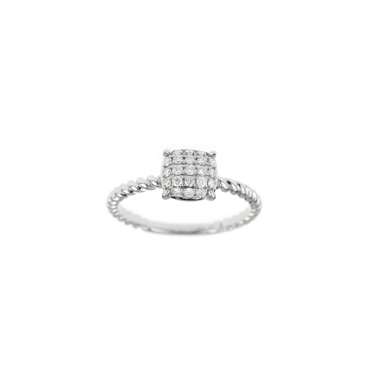 18K White Gold Pave Cushion Diamond Ring