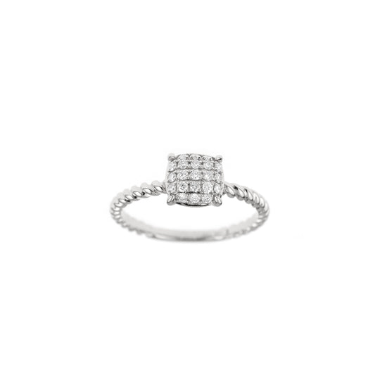 18K White Gold Pave Cushion Diamond Ring